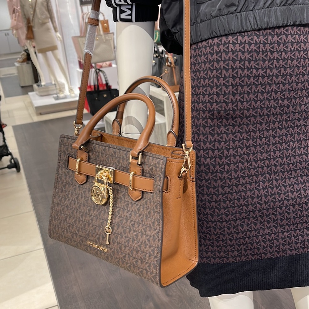 Michael Kors Small Hamilton Crock Leather Satchel Crossbody Brown - Picture 9 of 16